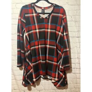 Lilidy Printed Handkerchief Hem Tunic Top Plaid Red Black Blue S-M SKU 135